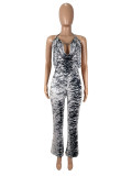 Sexy Print Backless Mesh Two Piece Pants Set SHD-9778