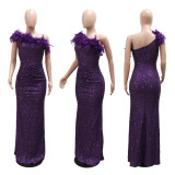 Feather Patchwork Sequin Tube Top Dress CYA-901498