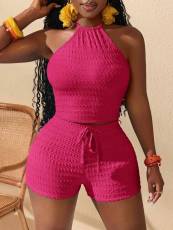 Sleevless Hollow Out Knits Two Piece Shorts Set SHD-9782