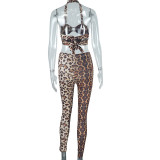 Leopard Print Wrap Chest Backless Two Piece Pants Set GJYO-JS919076