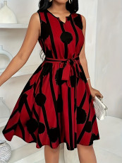 Plus Size Print Tie Up Belt Midi Dress NNWF-2363