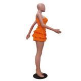 Solid Color Sling Ruffles Two Piece Shorts Set TR-1335