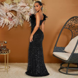 Feather Patchwork Sequin Tube Top Dress CYA-901498