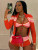 Print Long Sleeve Wrap Tie Up Short 3 Piece Set CH-25029