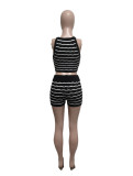 Casual Stripe Sleeveless Sweater Short Suit QXTF-83037