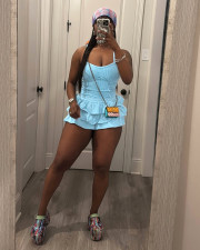 Solid Color Sling Ruffles Two Piece Shorts Set TR-1335