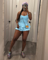 Solid Color Sling Ruffles Two Piece Shorts Set TR-1335
