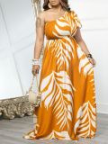 Single Shoulder Print Maxi Dress AIL-321