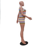 Colorful Stripe Knits Two Piece Shorts Set TR-1334