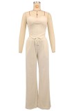 Solid Color Wrap Chest Loose Two Piece Pants Set XHXF-8719