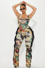Colorful Printed Tassel Lace Jumpsuit SHD-9781