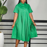 Plus Size Short Sleeve Solid Loose Shirt Dress GMLF-3338