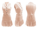 Striped Single Breasted Vest Pod Half Skirt Set SFY-2805