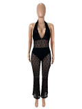 Deep V Neck Lace Backless Jumpsuit(With Shorts) SHD-9779