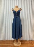 Sexy Sling Denim Maxi Dress GADE-6601