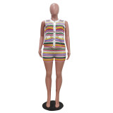 Colorful Stripe Knits Two Piece Shorts Set TR-1334
