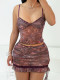 Mesh Print Sling Top Lace Skirt 2 Piece Set SHD-9786