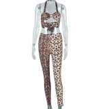 Leopard Print Wrap Chest Backless Two Piece Pants Set GJYO-JS919076