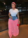 Denim Patchwork Plaid Loose Wide Leg Pants SFY-737