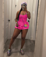 Solid Color Sling Ruffles Two Piece Shorts Set TR-1335