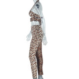 Leopard Print Wrap Chest Backless Two Piece Pants Set GJYO-JS919076