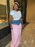 Denim Patchwork Plaid Loose Wide Leg Pants SFY-737