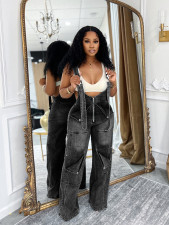 Casual Wide Leg Denim Back Pants Jumpsuit SH-391400