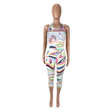 Colorful Print Tank Tops Seventh Pants Suit  SHD-9768