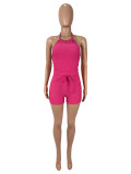 Sleevless Hollow Out Knits Two Piece Shorts Set SHD-9782