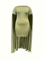 Plus Size Solid Cape Patchwork One Shoulder Midi Dress NNWF-2311