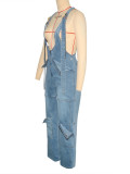 Casual Wide Leg Denim Back Pants Jumpsuit SH-391400