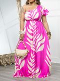 Single Shoulder Print Maxi Dress AIL-321