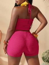 Sleevless Hollow Out Knits Two Piece Shorts Set SHD-9782