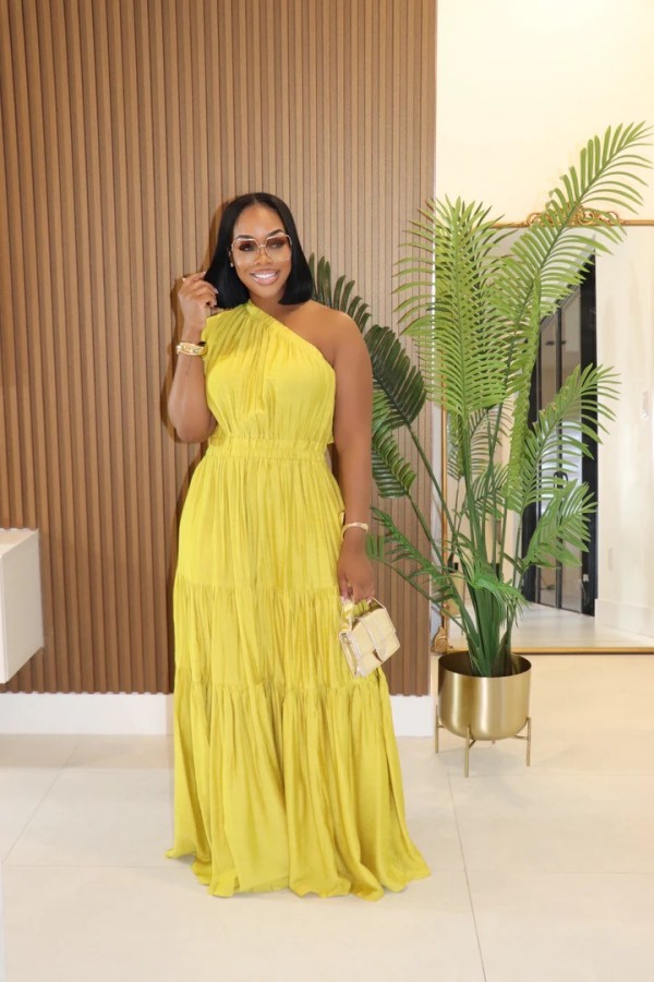 Solid Color Slash Shoulder Maxi Dress GFDY-1337