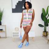 Colorful Stripe Knits Two Piece Shorts Set TR-1334