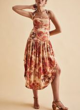 Print Halterneck Pleated Midi Dress XHXF-460