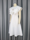 Round Neck Bow Cape Sleeve Midi Dress GKEN-050212
