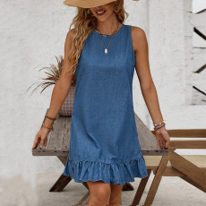 Sleeveless Single-breasted Denim Midi Dress GDAM-218587