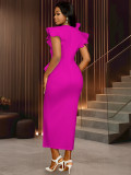Plus Size Ruffles V Neck Split Midi Dress GKEN-041222