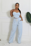 Solid Color Wrap Chest Loose Two Piece Pants Set XHXF-8719