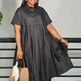 Plus Size Short Sleeve Solid Loose Shirt Dress GMLF-3338