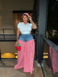 Denim Patchwork Plaid Loose Wide Leg Pants SFY-737
