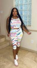 Colorful Print Tank Tops Seventh Pants Suit  SHD-9768