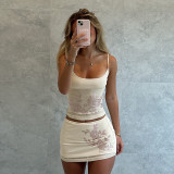 Slim Hot Drill Sling Tops 2 Piece Skirt Set SHD-9785