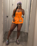 Solid Color Sling Ruffles Two Piece Shorts Set TR-1335