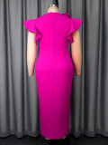 Plus Size Ruffles V Neck Split Midi Dress GKEN-041222