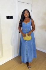 Sexy Sling Denim Maxi Dress GADE-6601