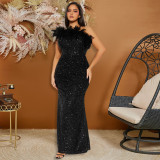 Feather Patchwork Sequin Tube Top Dress CYA-901498