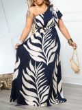 Single Shoulder Print Maxi Dress AIL-321