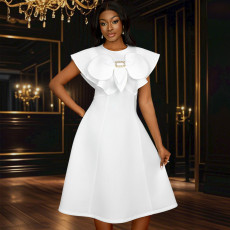 Round Neck Bow Cape Sleeve Midi Dress GKEN-050212